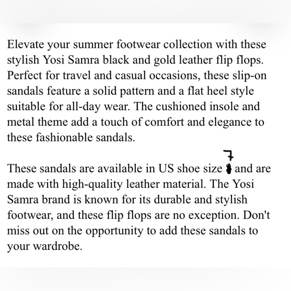 Yosi Samra Black and Gold Leather Sandals Flip-Flops Size 7 - Picture 11 of 11